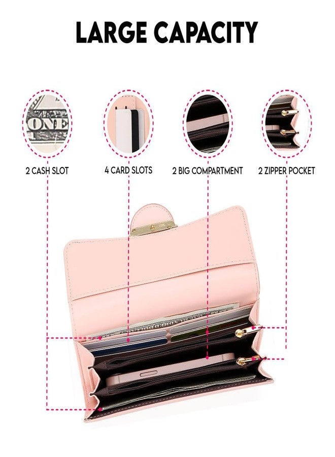 Elios Women's Croc-Embossed PU Leather Wallet Clutch Phone Holder Card Organizer Zipper Pockets Wallet Purse for Women and Ladies I Gift for Women (Pink) - Image 4